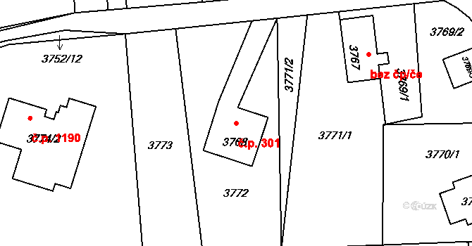 Lutyně 301, Orlová na parcele st. 3768 v KÚ Horní Lutyně, Katastrální mapa