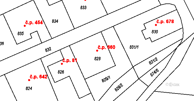 Lutyně 660, Orlová na parcele st. 828 v KÚ Horní Lutyně, Katastrální mapa