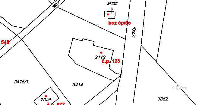 Lazy 123, Orlová na parcele st. 3413 v KÚ Lazy u Orlové, Katastrální mapa