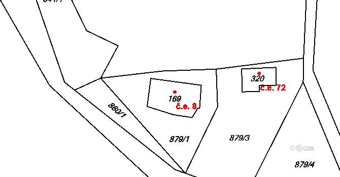 Smilovice 8, Chotilsko na parcele st. 169 v KÚ Prostřední Lhota, Katastrální mapa