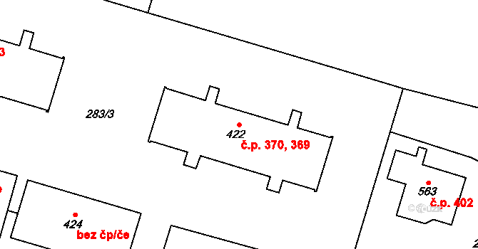 Ostroměř 369,370 na parcele st. 422 v KÚ Ostroměř, Katastrální mapa