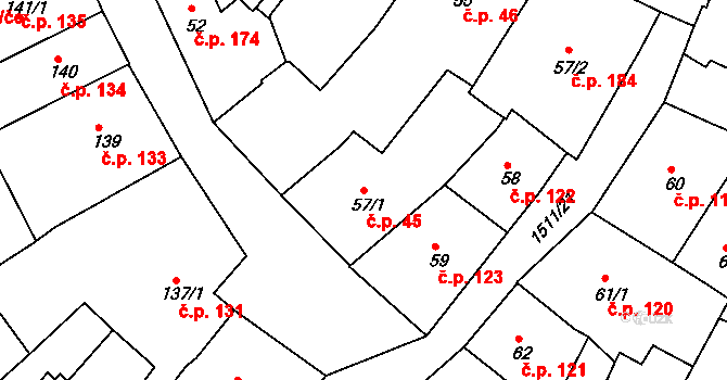 Prachatice I 45, Prachatice na parcele st. 57/1 v KÚ Prachatice, Katastrální mapa