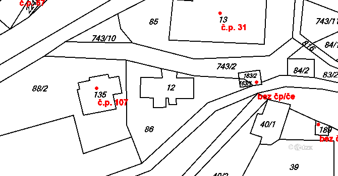 Řetůvka 32 na parcele st. 12 v KÚ Řetůvka, Katastrální mapa