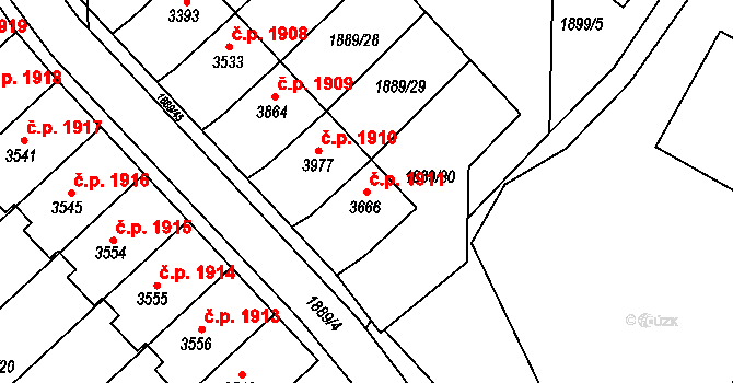 Náchod 1911 na parcele st. 3666 v KÚ Náchod, Katastrální mapa