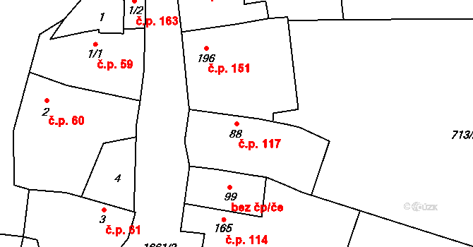 Lnáře 117 na parcele st. 88 v KÚ Lnáře, Katastrální mapa