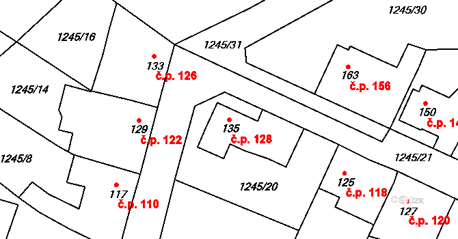 Dražejov 128, Strakonice na parcele st. 135 v KÚ Dražejov u Strakonic, Katastrální mapa