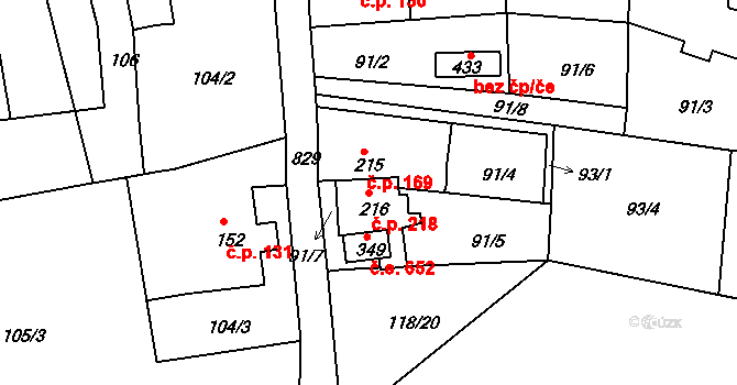 Unčín 218, Krupka na parcele st. 216 v KÚ Unčín u Krupky, Katastrální mapa