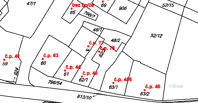 Sady 78, Uherské Hradiště na parcele st. 62/2 v KÚ Sady, Katastrální mapa