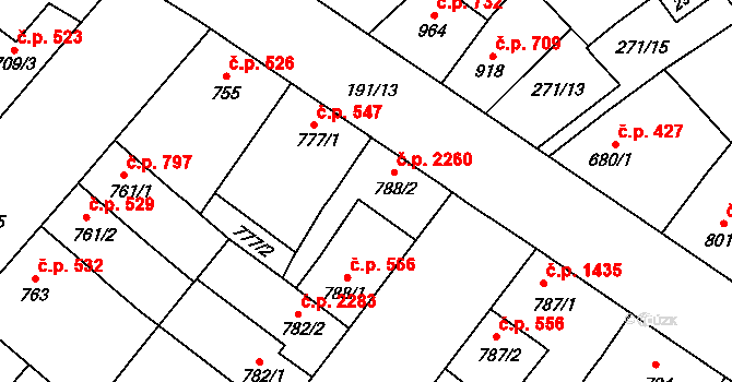 Břeclav 2260 na parcele st. 788/2 v KÚ Břeclav, Katastrální mapa
