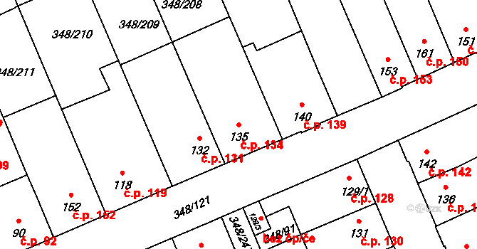 Černčice 134 na parcele st. 135 v KÚ Černčice u Loun, Katastrální mapa