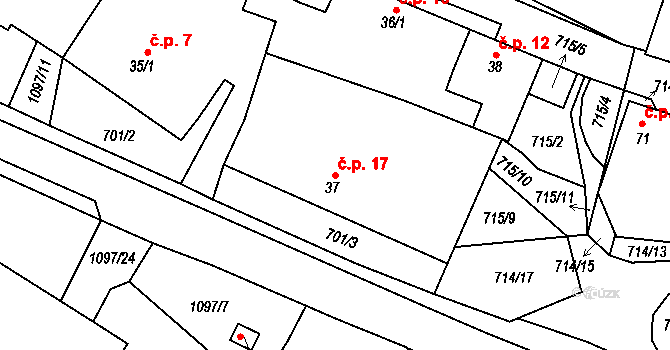 Vokov 17 na parcele st. 37 v KÚ Vokov u Rynárce, Katastrální mapa