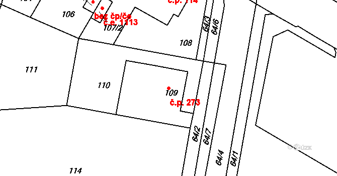 Řetenice 273, Teplice na parcele st. 109 v KÚ Teplice-Řetenice, Katastrální mapa