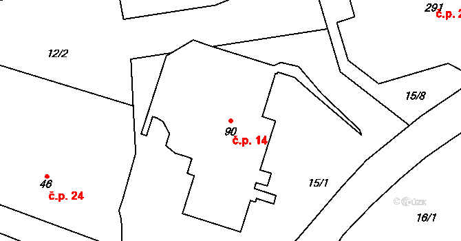 Janské Lázně 14 na parcele st. 90 v KÚ Janské Lázně, Katastrální mapa