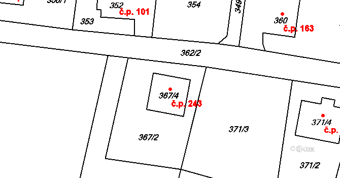 Chlebovice 243, Frýdek-Místek na parcele st. 367/4 v KÚ Chlebovice, Katastrální mapa