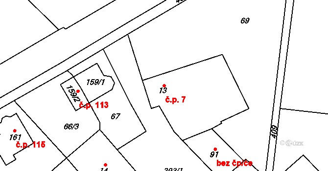 Myslechovice 7, Litovel na parcele st. 13 v KÚ Myslechovice, Katastrální mapa