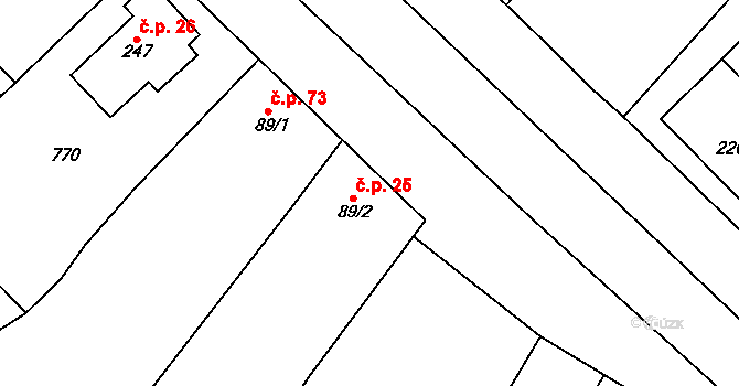 Chlumín 25 na parcele st. 89/2 v KÚ Chlumín, Katastrální mapa