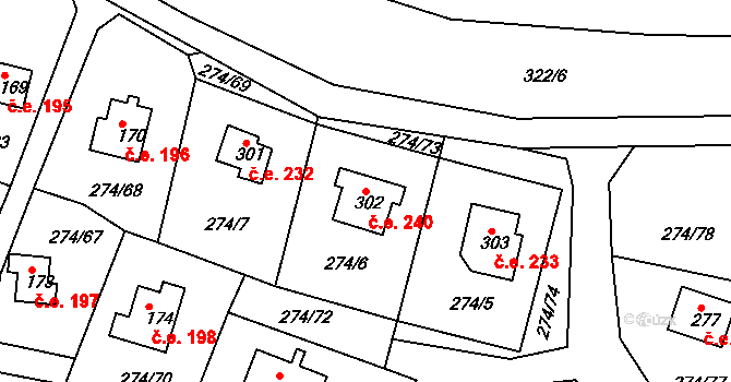 Skalka 240, Cheb na parcele st. 302 v KÚ Skalka u Chebu, Katastrální mapa