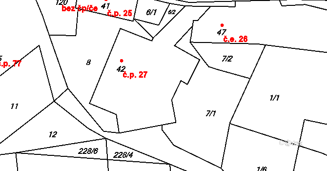 Drahobudice 27 na parcele st. 42 v KÚ Drahobudice, Katastrální mapa