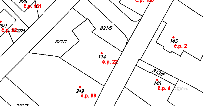 Daliměřice 22, Turnov na parcele st. 114 v KÚ Daliměřice, Katastrální mapa