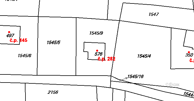 Mikulůvka 252 na parcele st. 576 v KÚ Mikulůvka, Katastrální mapa