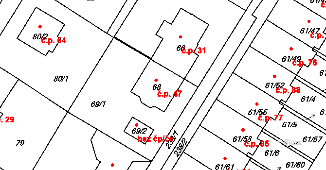 Sobín 47, Praha na parcele st. 68 v KÚ Sobín, Katastrální mapa