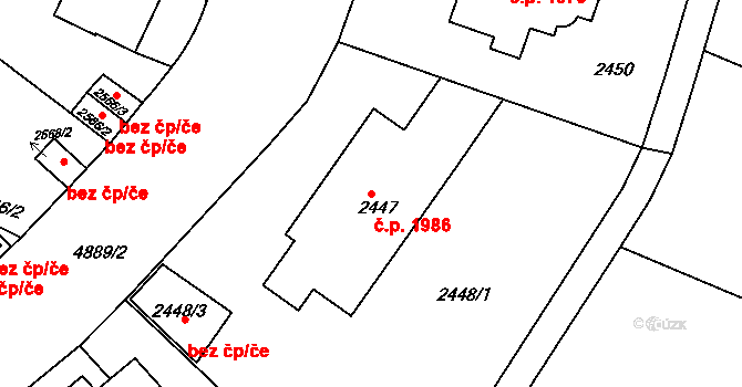 Smíchov 1986, Praha na parcele st. 2447 v KÚ Smíchov, Katastrální mapa