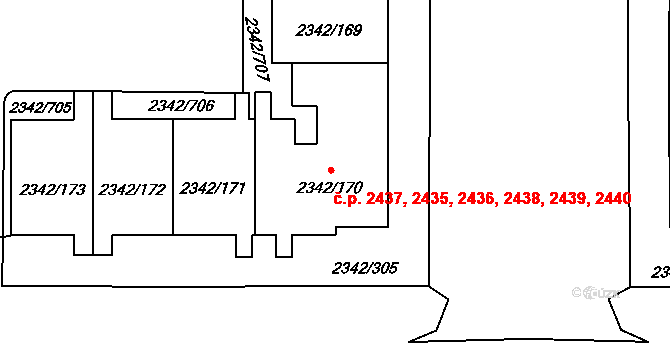 Stodůlky 2435,2436,2437,2438,, Praha na parcele st. 2342/170 v KÚ Stodůlky, Katastrální mapa