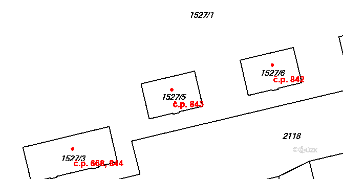 Bubeneč 843, Praha na parcele st. 1527/5 v KÚ Bubeneč, Katastrální mapa