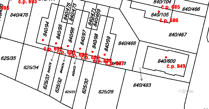 Bohnice 687, Praha na parcele st. 840/99 v KÚ Bohnice, Katastrální mapa