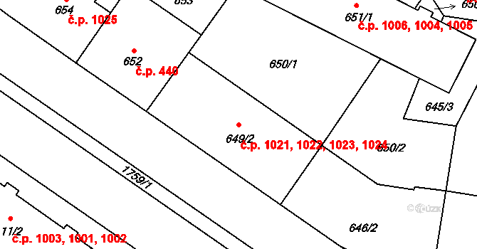 Kobylisy 1021,1022,1023,1024, Praha na parcele st. 649/2 v KÚ Kobylisy, Katastrální mapa
