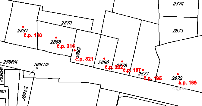Libeň 202, Praha na parcele st. 2890 v KÚ Libeň, Katastrální mapa
