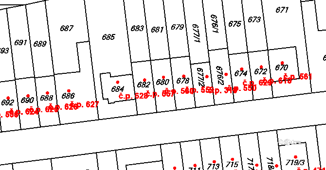 Vysočany 560, Praha na parcele st. 680 v KÚ Vysočany, Katastrální mapa