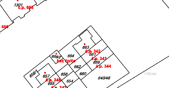 Prosek 342, Praha na parcele st. 663 v KÚ Prosek, Katastrální mapa