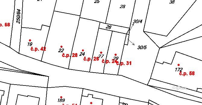 Zahořany 24, Králův Dvůr na parcele st. 27 v KÚ Zahořany u Berouna, Katastrální mapa