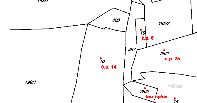 Skuhrov 14, Počepice na parcele st. 16 v KÚ Skuhrov u Počepic, Katastrální mapa