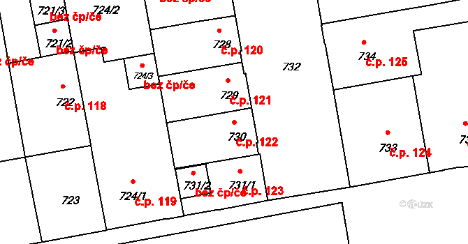 České Budějovice 4 122, České Budějovice na parcele st. 730 v KÚ České Budějovice 4, Katastrální mapa