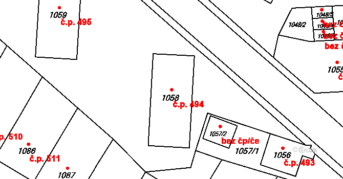 České Budějovice 7 494, České Budějovice na parcele st. 1058 v KÚ České Budějovice 7, Katastrální mapa