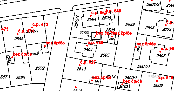 Jirkov 646 na parcele st. 2604 v KÚ Jirkov, Katastrální mapa