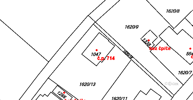 Rtyně v Podkrkonoší 714 na parcele st. 1047 v KÚ Rtyně v Podkrkonoší, Katastrální mapa