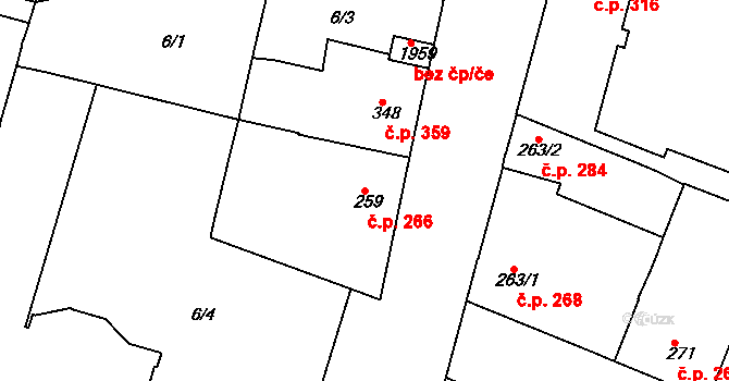 Rosice 266 na parcele st. 259 v KÚ Rosice u Brna, Katastrální mapa