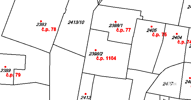 Řečkovice 1104, Brno na parcele st. 2398/2 v KÚ Řečkovice, Katastrální mapa