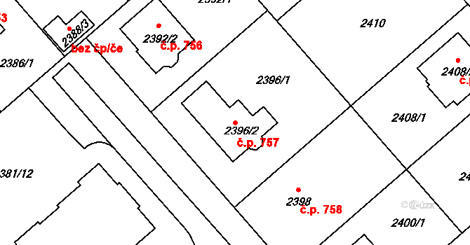 Moravský Písek 757 na parcele st. 2396/2 v KÚ Moravský Písek, Katastrální mapa