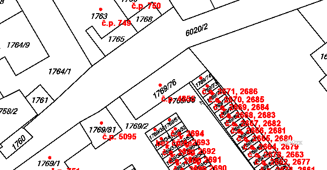 Jihlava 4855 na parcele st. 1769/76 v KÚ Jihlava, Katastrální mapa