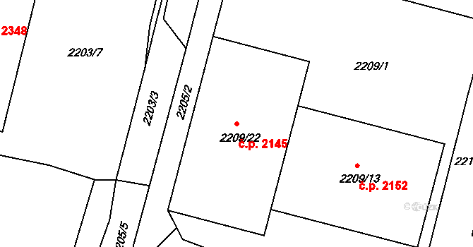 Benešov 2145 na parcele st. 2209/22 v KÚ Benešov u Prahy, Katastrální mapa