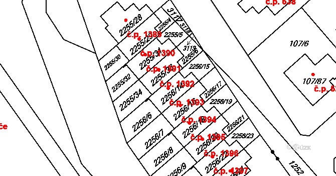 Doubravka 1393, Plzeň na parcele st. 2256/14 v KÚ Doubravka, Katastrální mapa