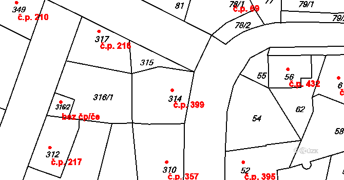 Týnec nad Labem 399 na parcele st. 314 v KÚ Týnec nad Labem, Katastrální mapa