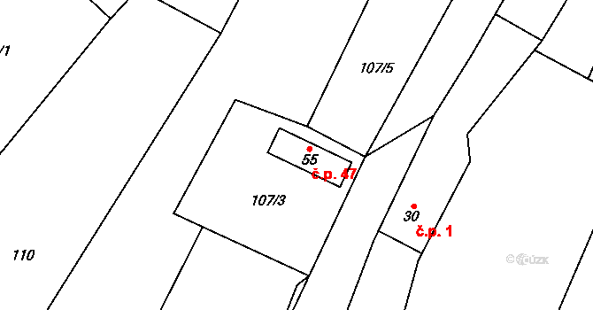 Kruh 47, Doksy na parcele st. 55 v KÚ Kruh v Podbezdězí, Katastrální mapa