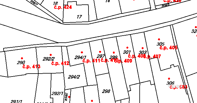 Šluknov 410 na parcele st. 297 v KÚ Šluknov, Katastrální mapa