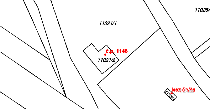 Severní Předměstí 1148, Plzeň na parcele st. 11021/2 v KÚ Plzeň, Katastrální mapa