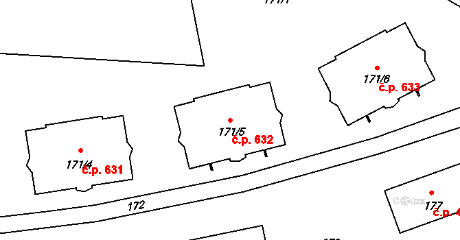 Líně 632 na parcele st. 171/5 v KÚ Líně, Katastrální mapa